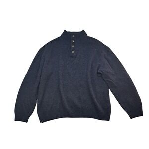 Enzo Mantovani Henley Sweater Men's XXL Blue‎ Gray 100% Wool Grandpa 1/4 Button